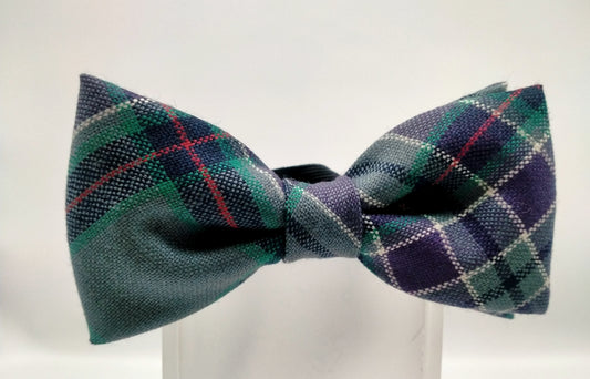 A woollen bow-tie in the official Scottish Parliament tartan. 