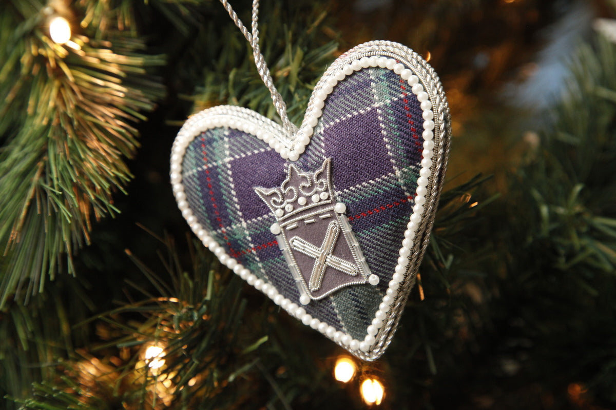 Tartan heart decoration on a Christmas tree