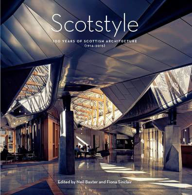 The front cover of the book. A photo of the interior of the Scottish Parliament.