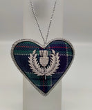 Tartan heart embroidered with silver thistle.