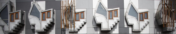 A row of windows from the MSPs building of the Scottish Parliament.