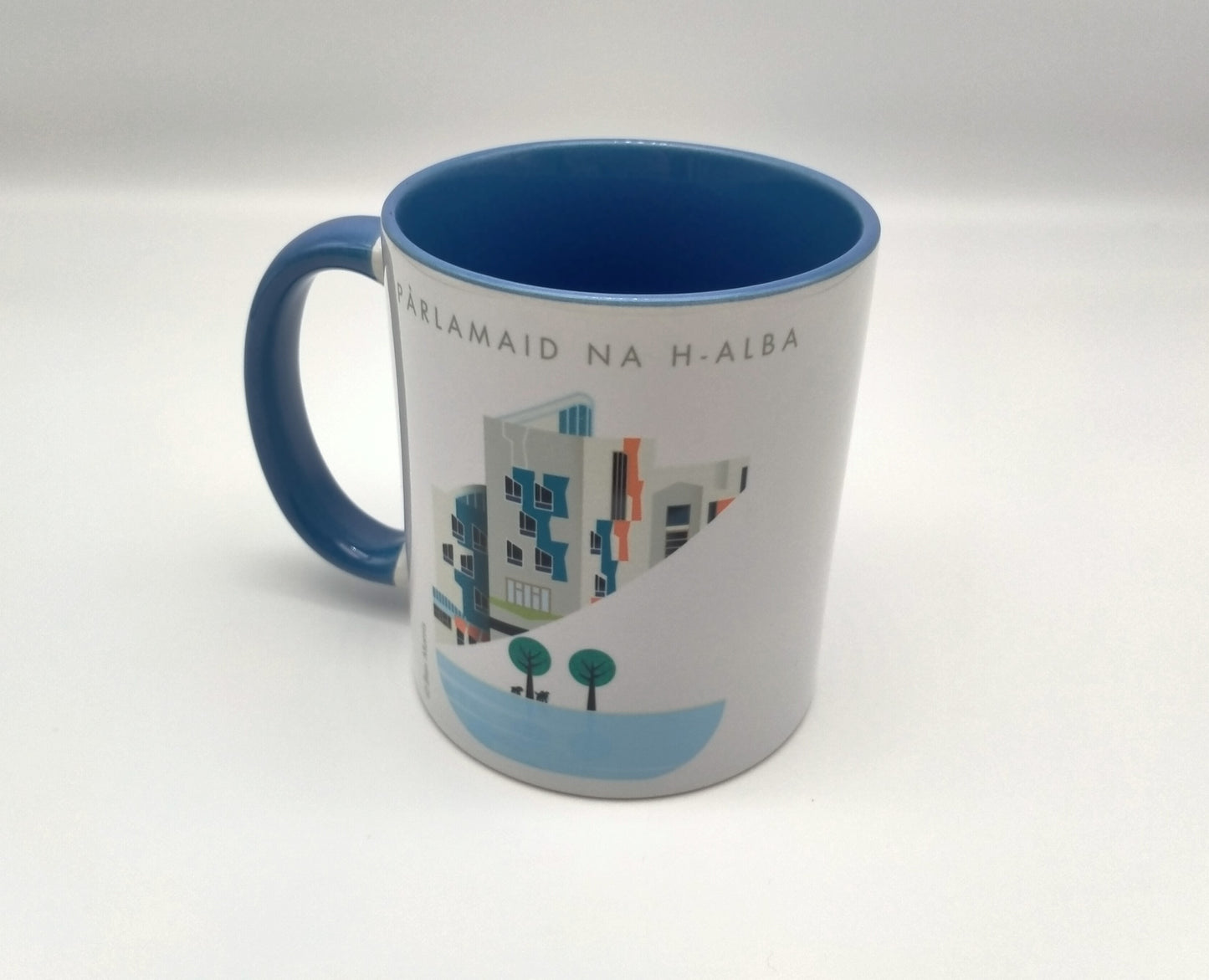 The other side of the mug with the image and writing in Gaelic. 