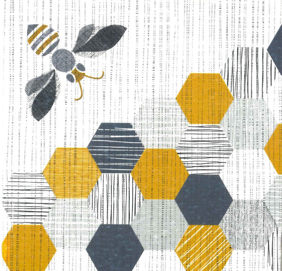 Honeycomb design on greetings card. Grey, black and gold tones.