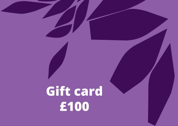 A £100 gift card on purple background.