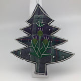 Tartan Christmas tree. Green thistle decoration and silver stitching detail.