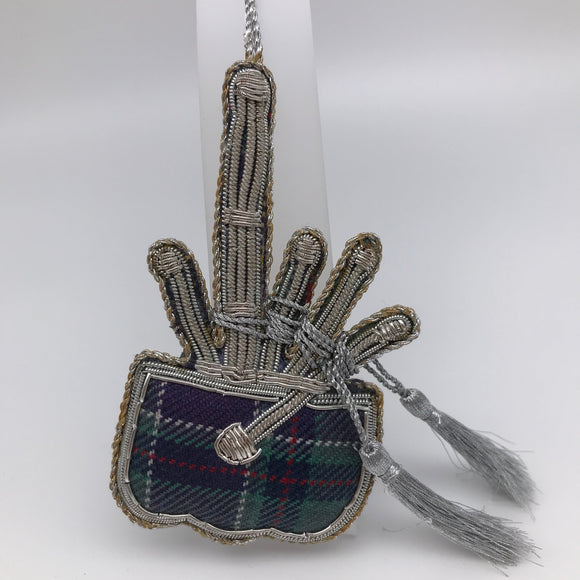 Bagpipes in tartan with silver thread and tassel