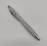 Light grey pen decorated with the symbol of the Scottish Parliament with silver elements.