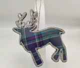 Back side of the decoration in tartan with silver stitching.