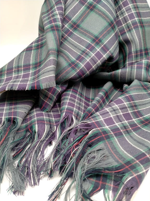 A fringed stole in the Scottish Parliament tartan.